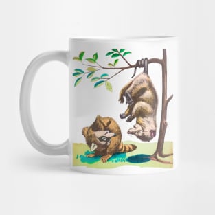 two raccoons talking vintage Mug